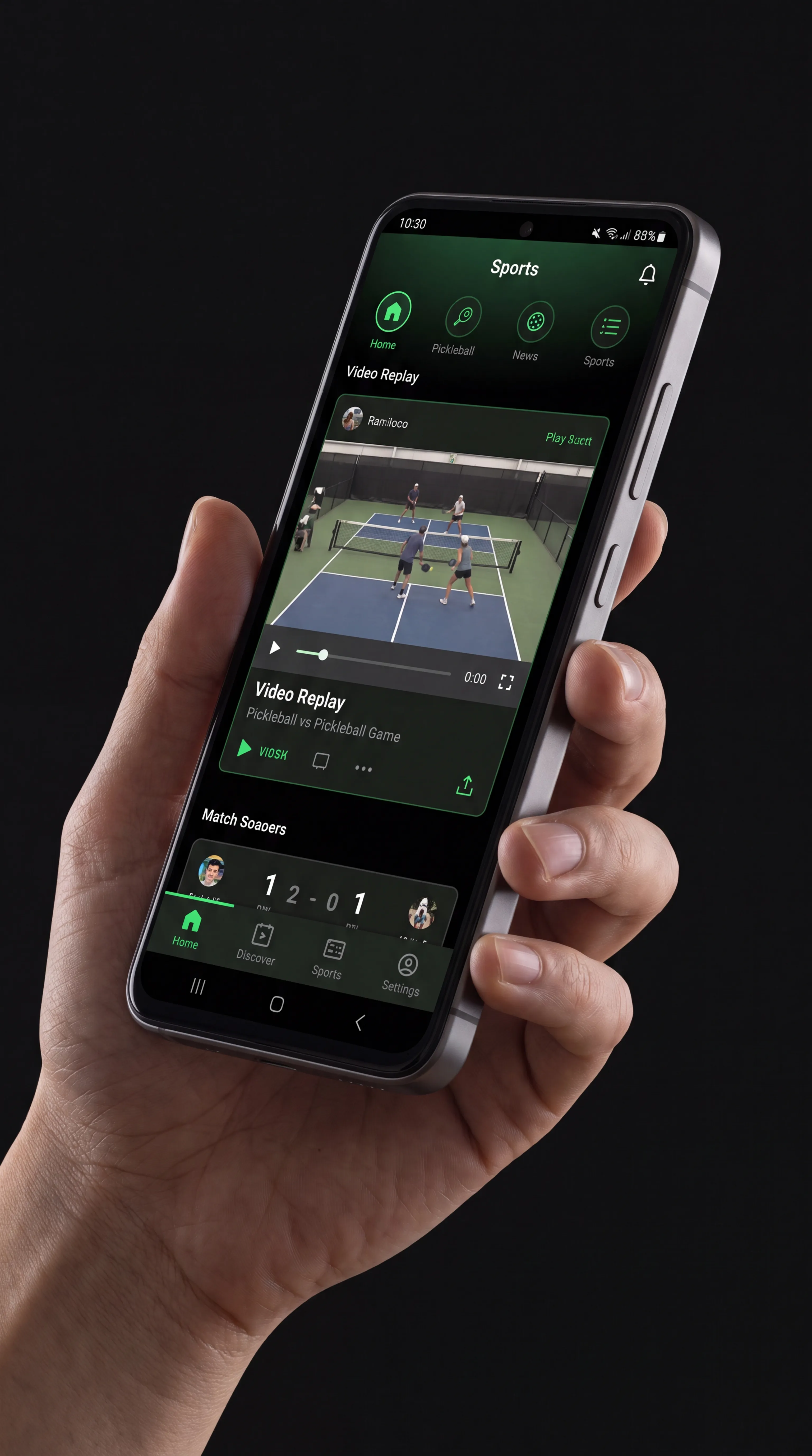 WatchMyPlay app showing match replay on phone