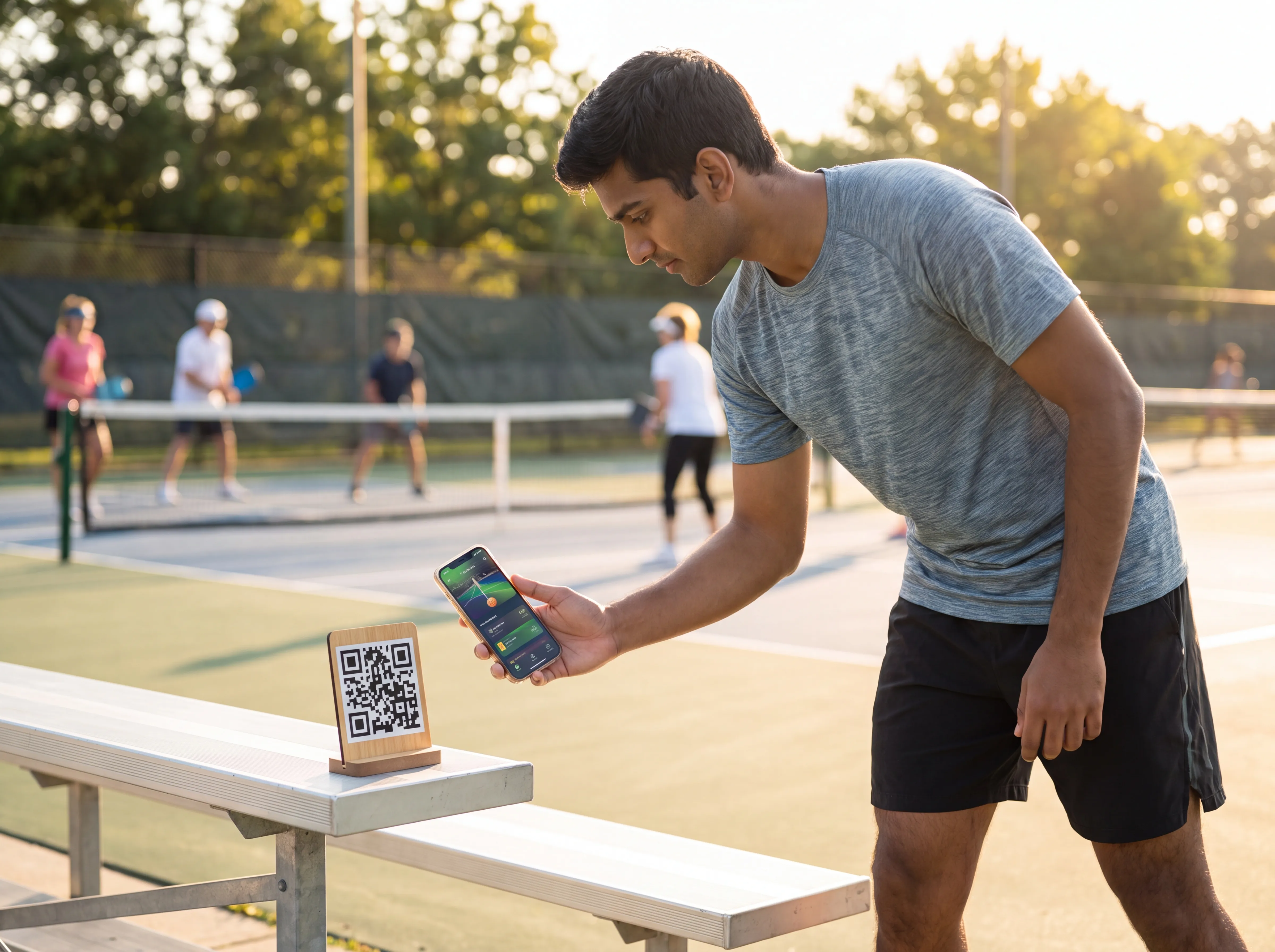 Player scanning QR code at the court